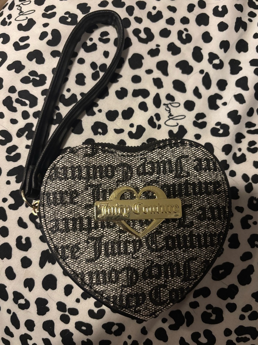 Juicy Couture Black and Gold Heart Wristlet